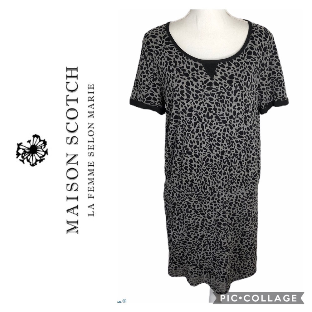 Maison Scotch Animal Print Dress Sz 4 Black Women